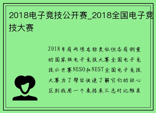 2018电子竞技公开赛_2018全国电子竞技大赛