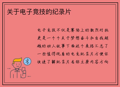 关于电子竞技的纪录片